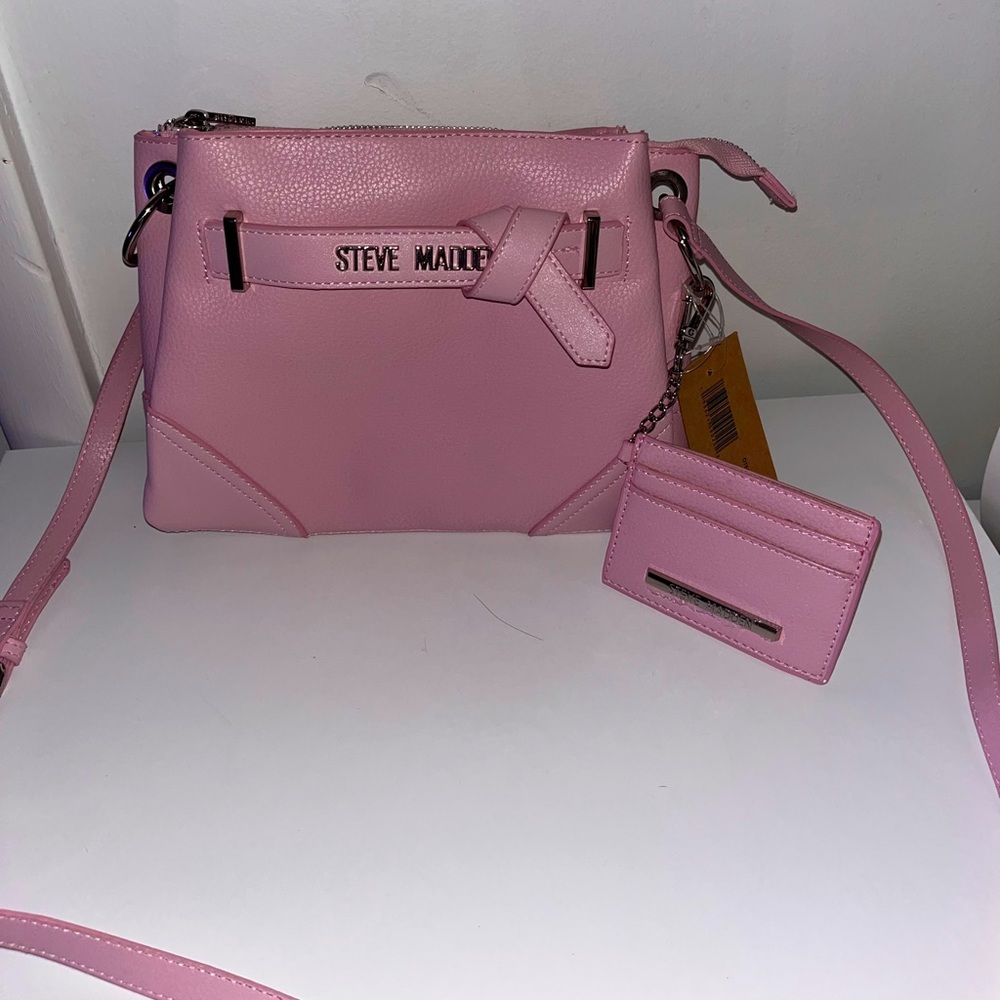Steve Madden pink purse with matching card holder